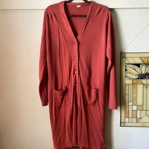 Vintage burnt Orange long sleeve button down cardigan duster by Salon Studio